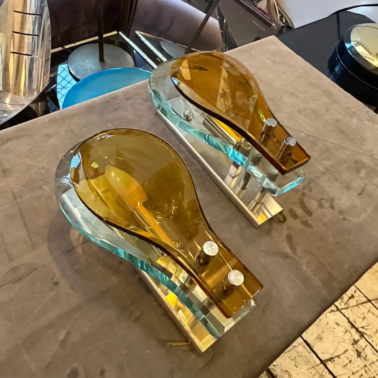 Pair of glass wall lights by Veca, 1970s 6