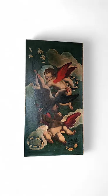 Raffigurazione di angeli, olio su tela, scuola italiana del XVII secolo