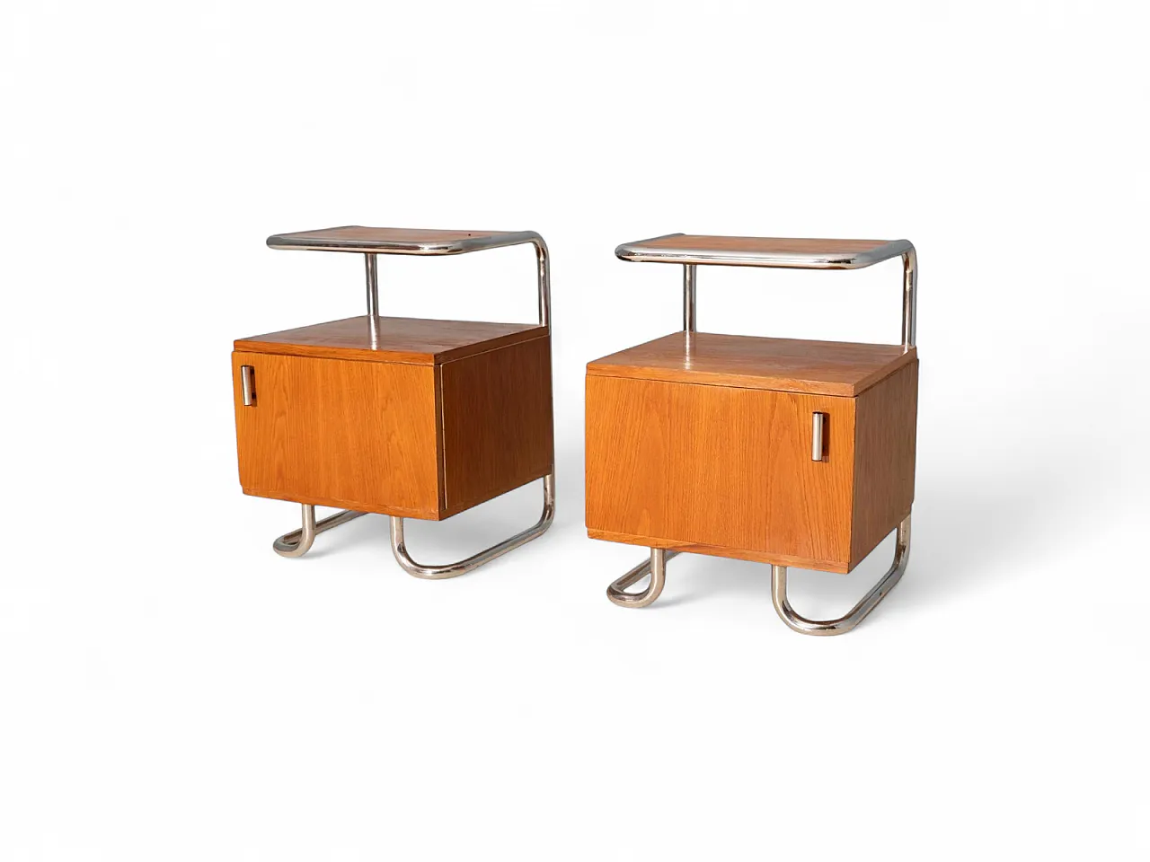 Coppia di comodini cromati, Vichr & spol, anni '50 9