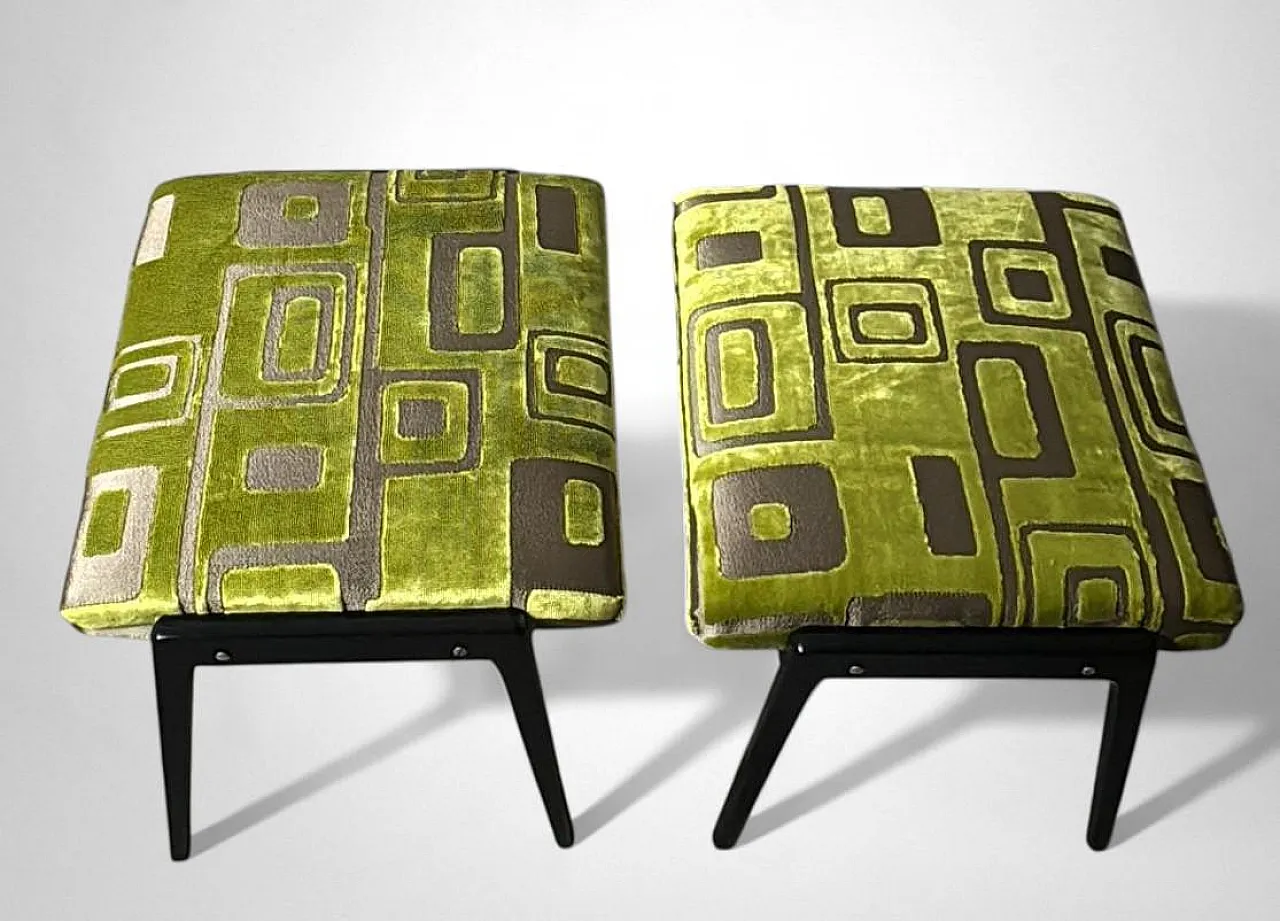 Pair of wooden and upholstered benches, Paolo Buffa's style, 1960s 7