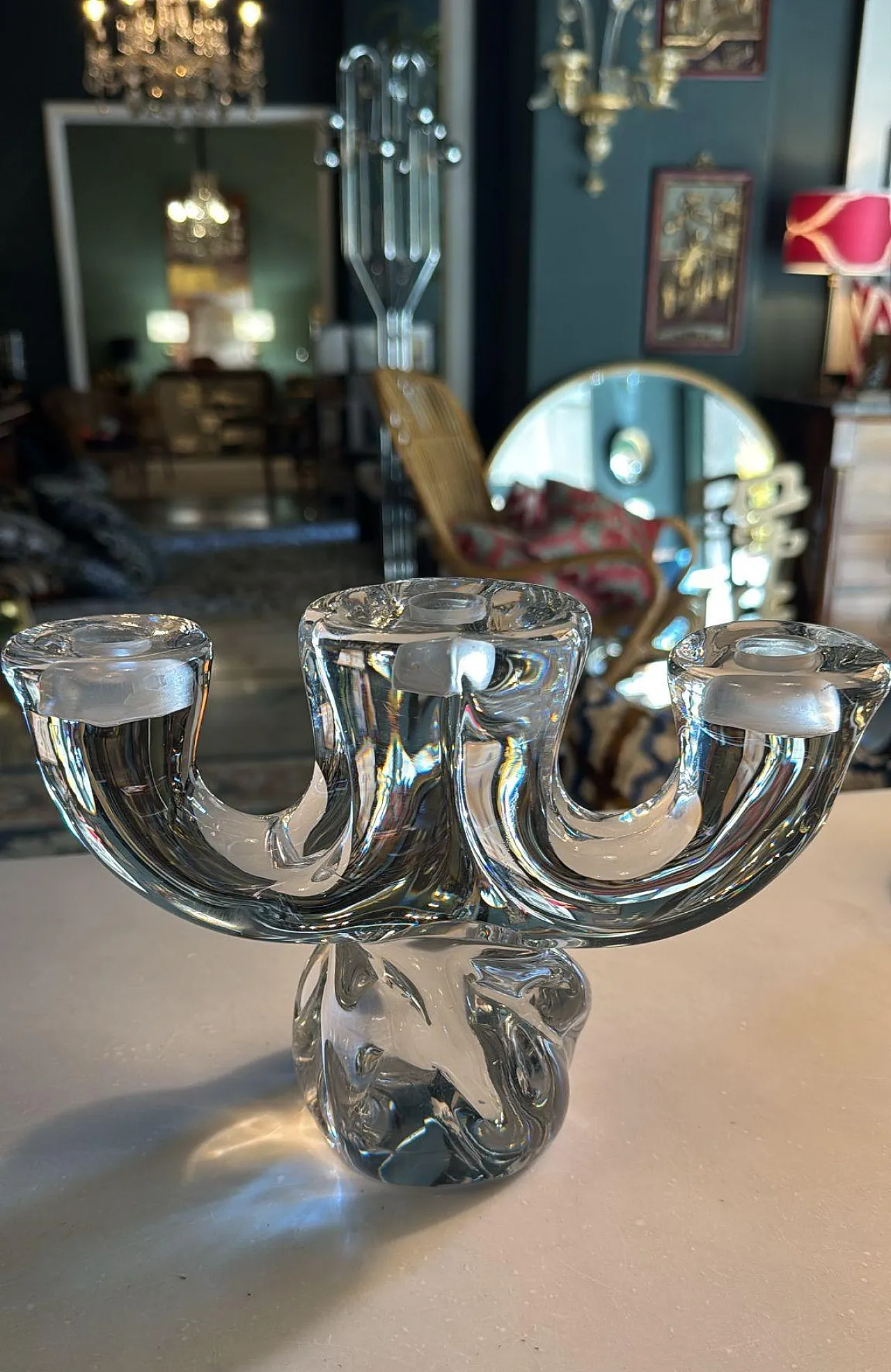 Art Deco candle holder in crystal De Vannes, 1930s 16