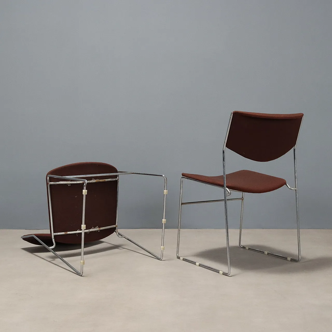 Coppia di sedie in metallo cromato, espanso e tessuto, '900 7