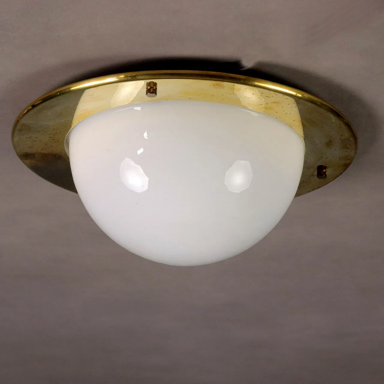 Ceiling lamp in brass and milky glass, 1960s 5
