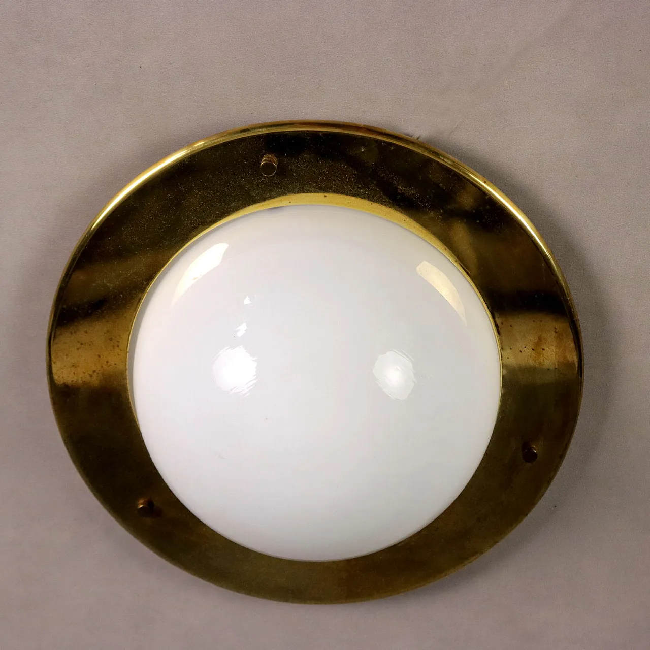 Ceiling lamp in brass and milky glass, 1960s 6