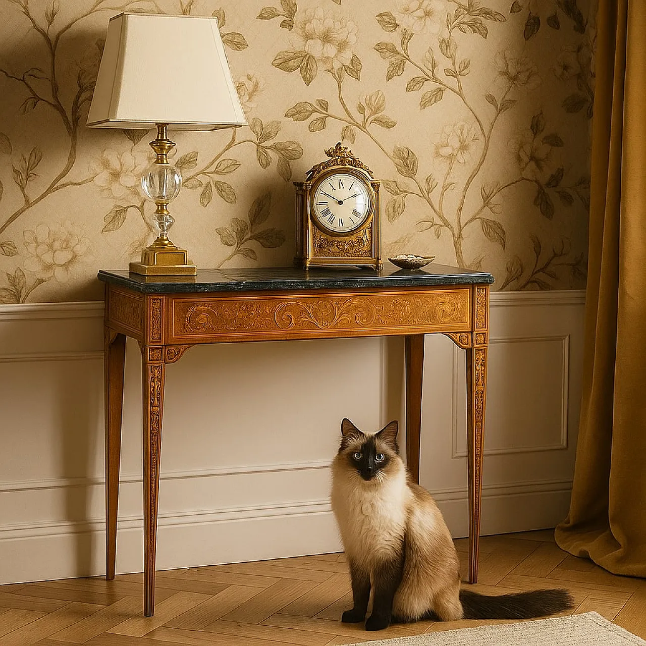 Neoclassical consolle in walnut, maple and marble, 18th century 2