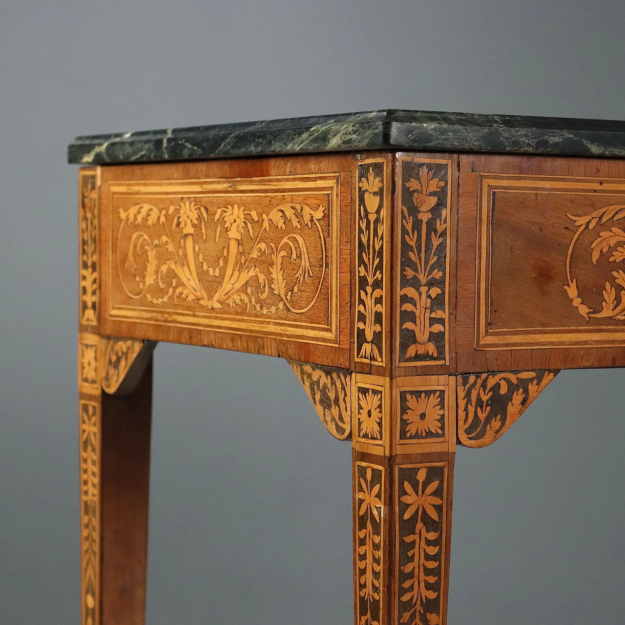 Neoclassical consolle in walnut, maple and marble, 18th century 5