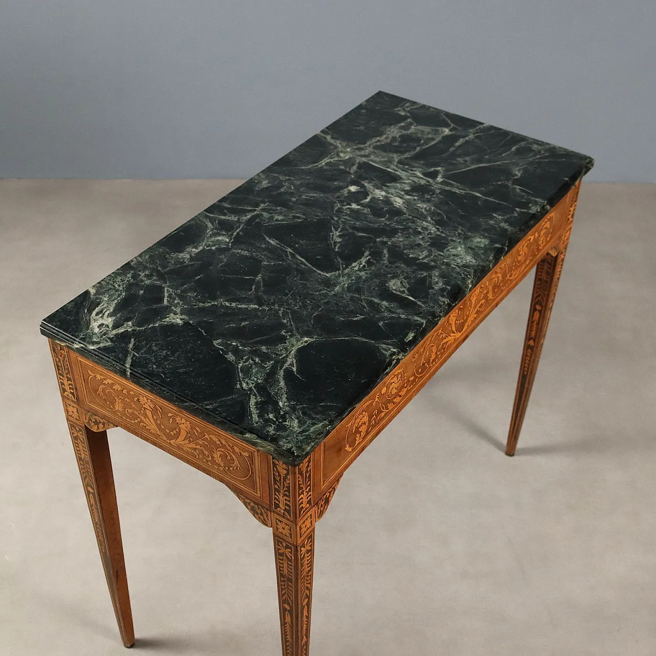 Neoclassical consolle in walnut, maple and marble, 18th century 9