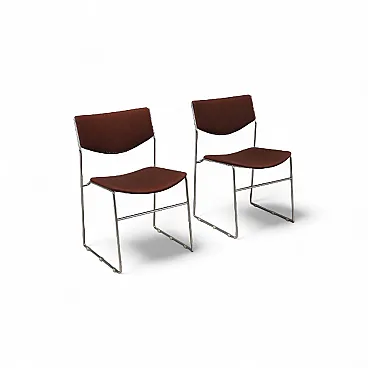 Coppia di sedie in metallo cromato, espanso e tessuto, '900