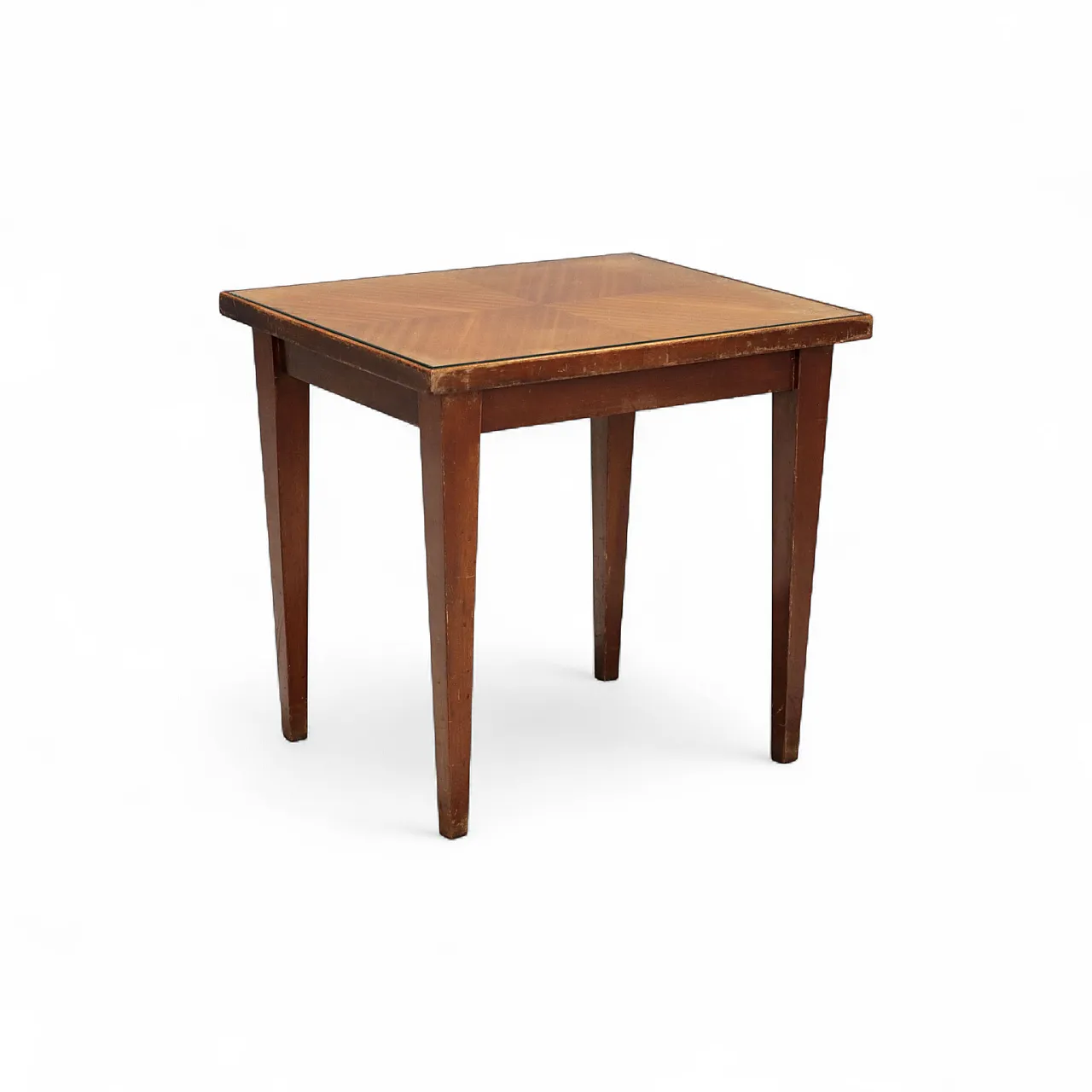 Tavolino in faggio tinto, mogano e piano in vetro trasparente, '900 8