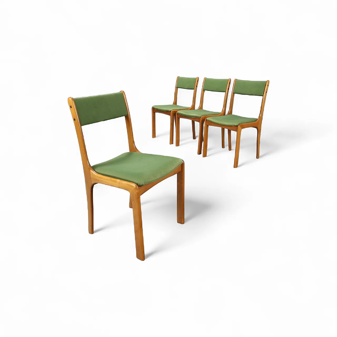 4 Sedie in legno di faggio, imbottitura in espanso, tessuto, '900 8