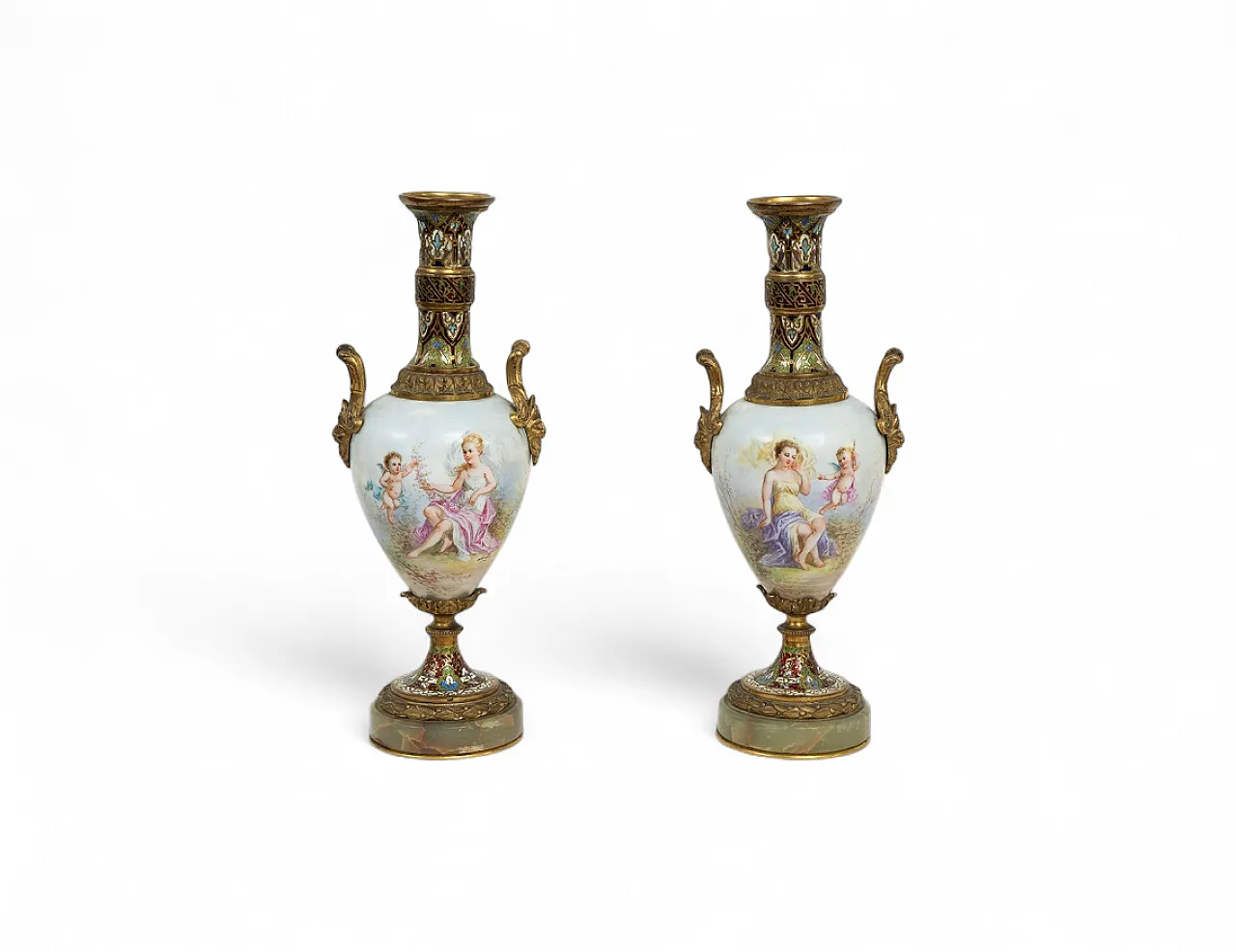 Pair of Napoleon III polychrome porcelain vases by Sevres,19th century 6