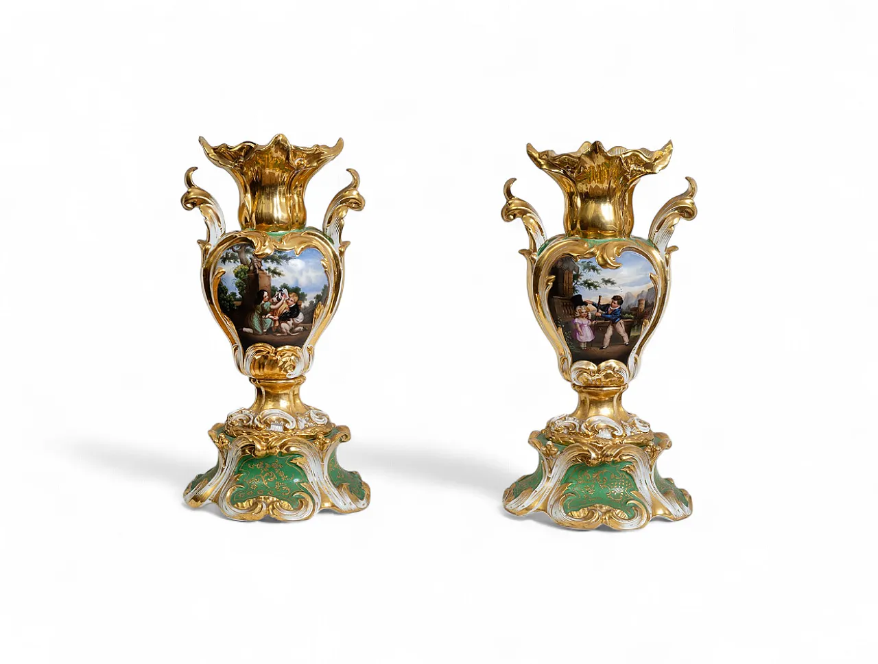 Pair of Louis Philippe vases in polychrome porcelain, 19th century 9
