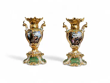 Coppia di vasi Luigi Filippo in porcellana policroma, '800