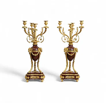 Coppia di candelabri Napoleone III in bronzo dorato, '800