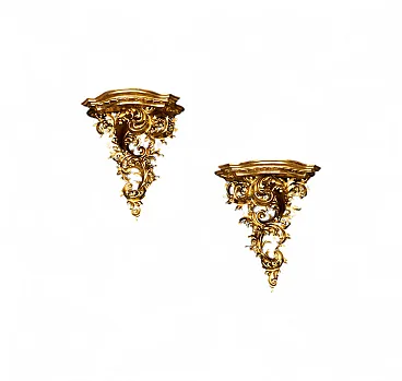 Coppia di mensole Fiorentine in legno dorato e intagliato, '800