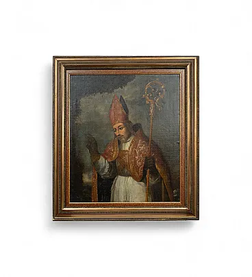Dipinto olio su tela raffigurante busto di vescovo, '700