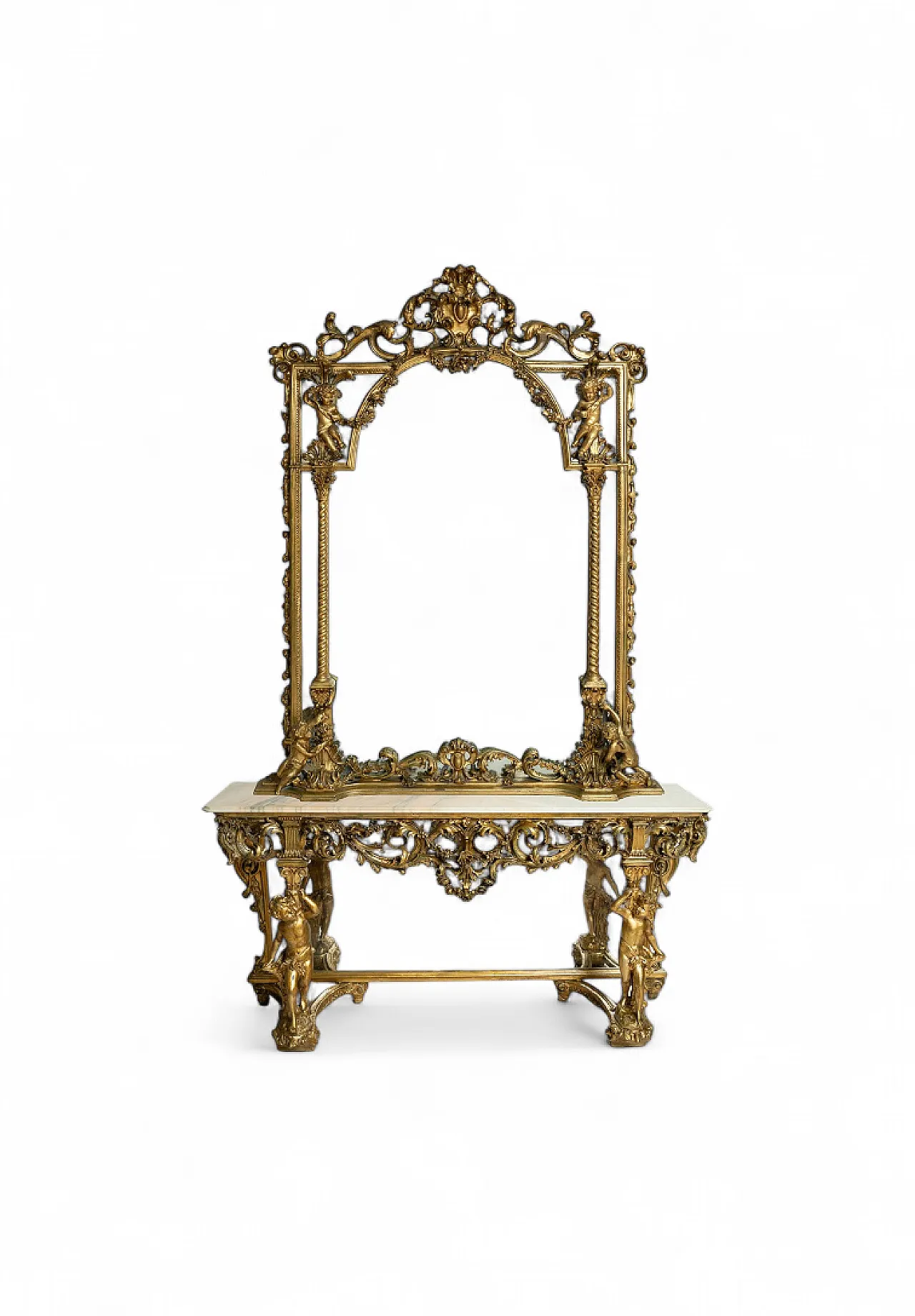 Carved baroque style console with mirror, 1960s 13