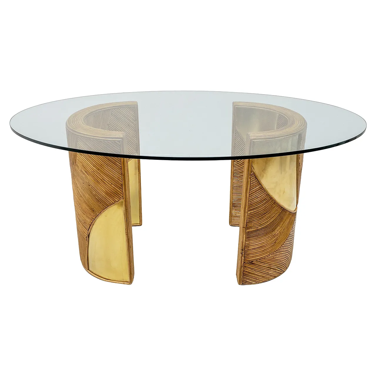 Tavolo da pranzo in ottone e rattan di Vivai del Sud, anni '70 1