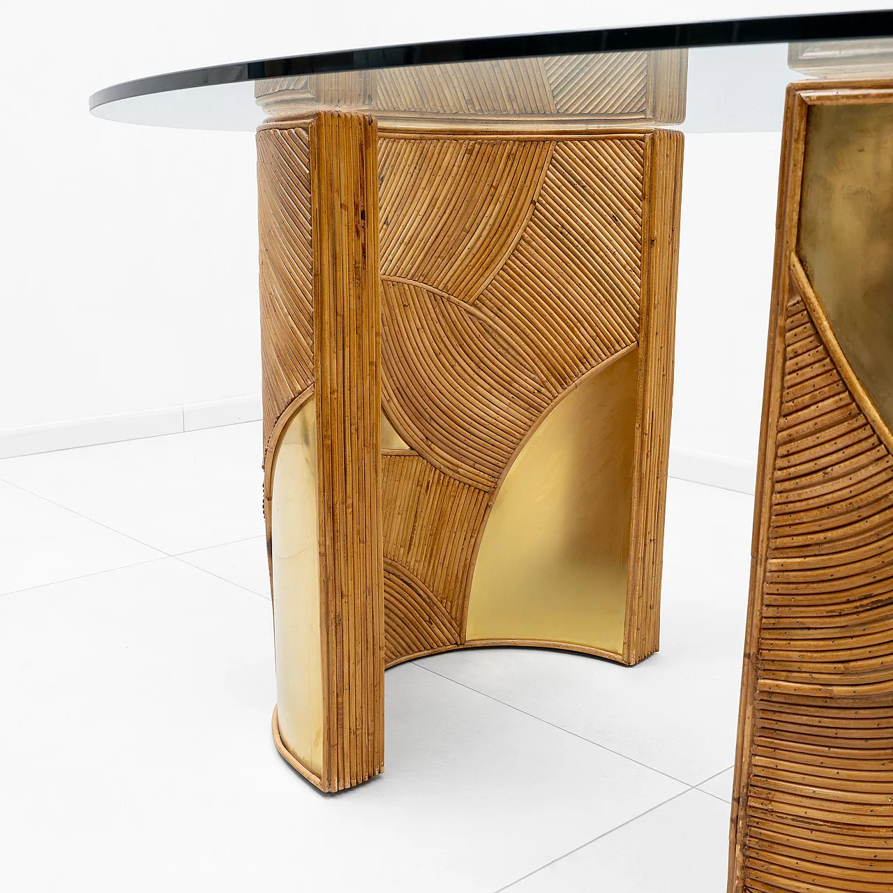Tavolo da pranzo in ottone e rattan di Vivai del Sud, anni '70 5