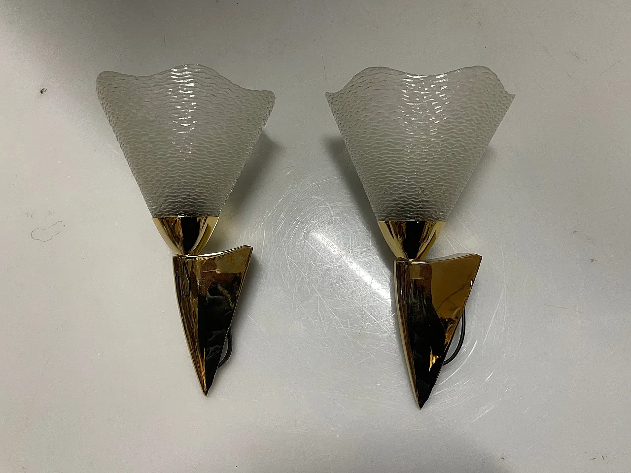 Murano glass and brass wall lights, 1970s, set of 2 7