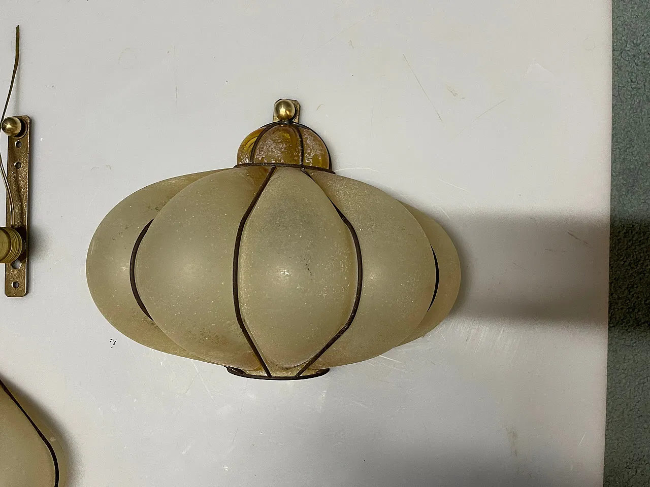 Italian wrought iron and Murano glass wall sconce, 1960s, set of 2 7