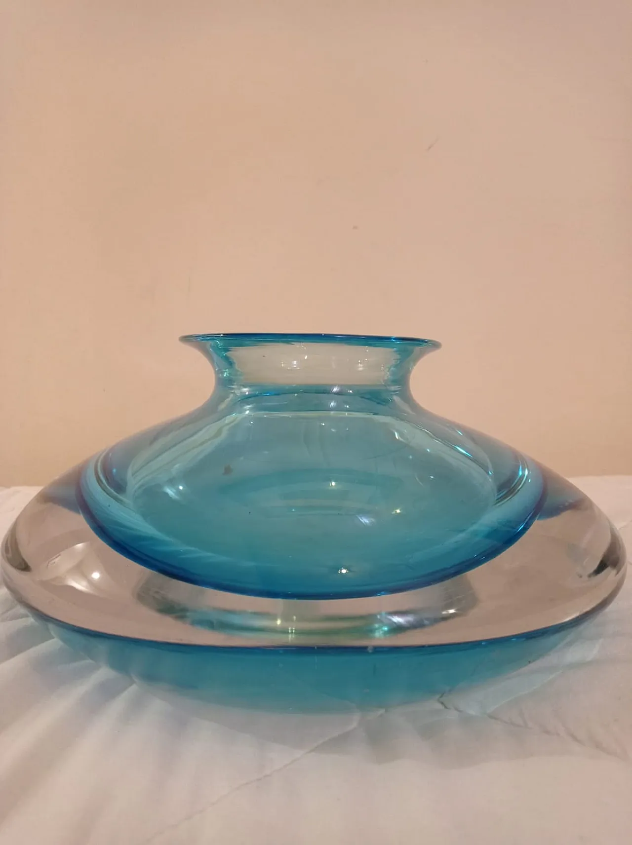 Vaso sommerso in Vetro di Murano turchese e cristallo, anni '70 1