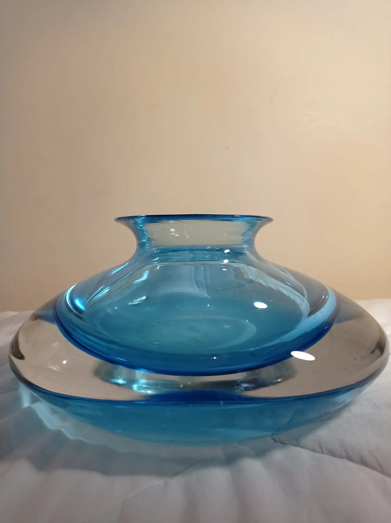 Vaso sommerso in Vetro di Murano turchese e cristallo, anni '70 3