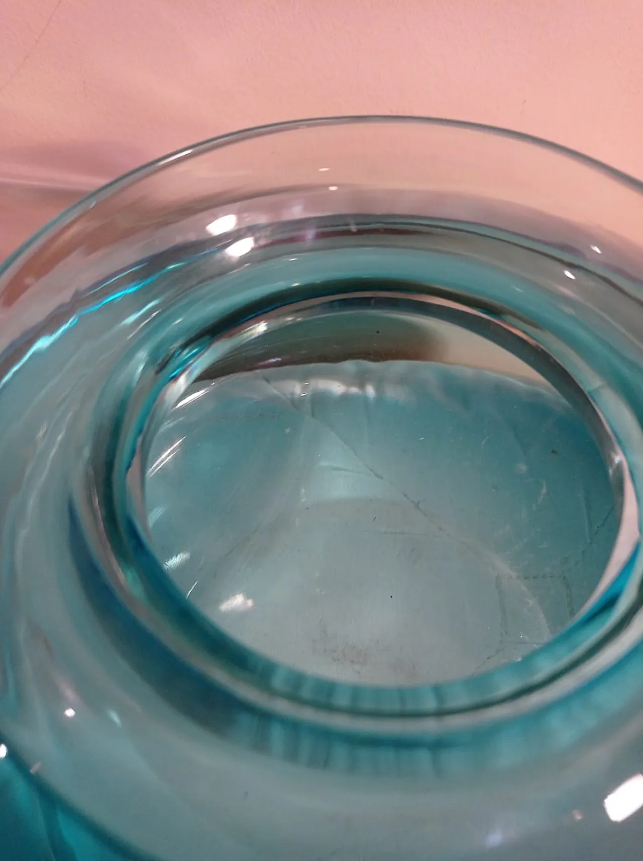 Vaso sommerso in Vetro di Murano turchese e cristallo, anni '70 4