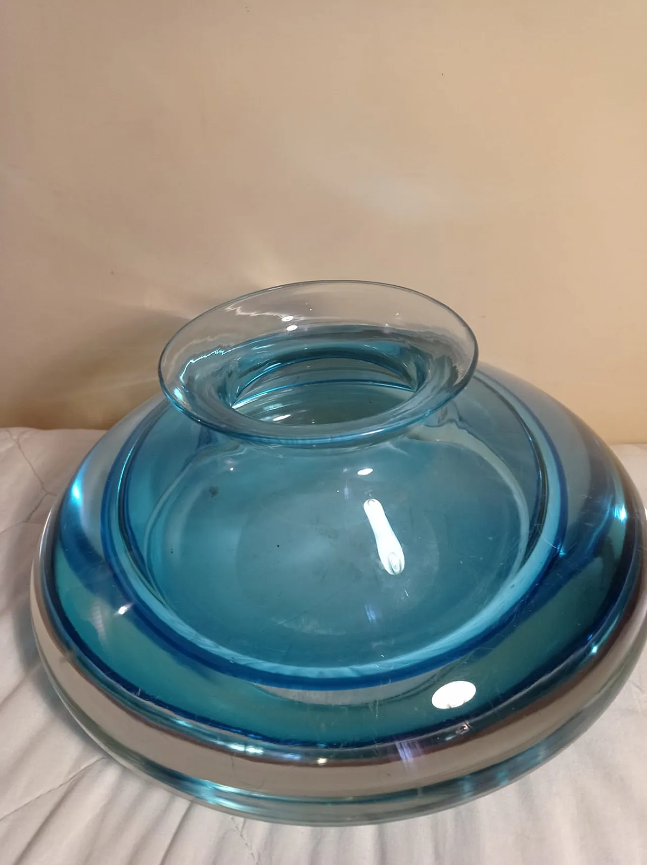 Vaso sommerso in Vetro di Murano turchese e cristallo, anni '70 5