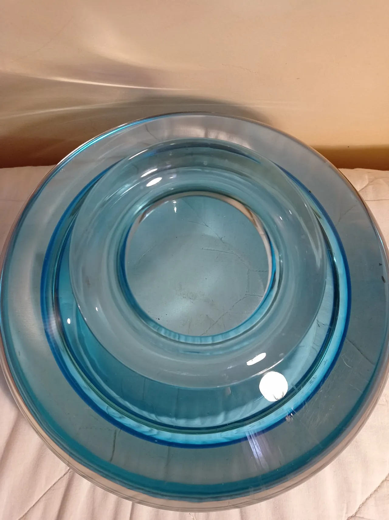 Vaso sommerso in Vetro di Murano turchese e cristallo, anni '70 6