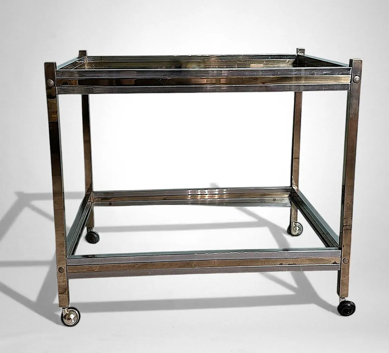 Romeo Rega brass and steel bar cart, 1960s 2