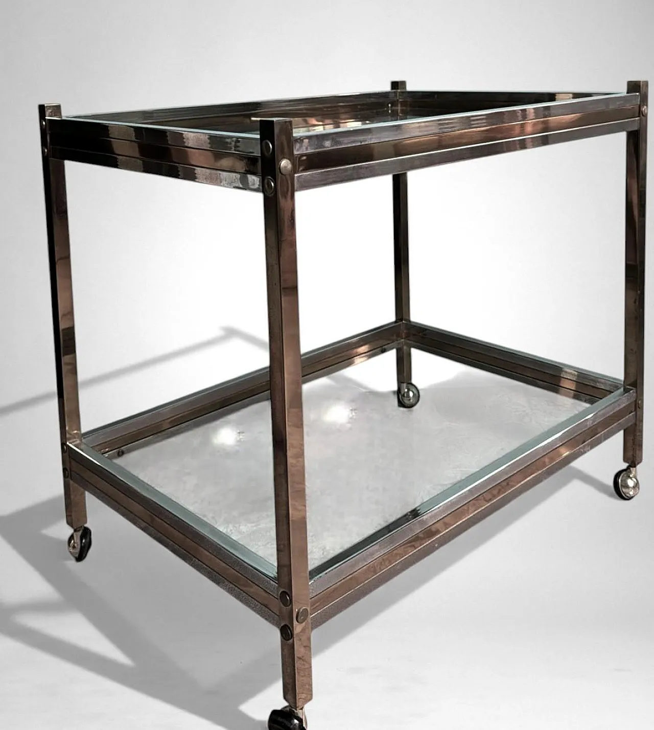 Romeo Rega brass and steel bar cart, 1960s 3