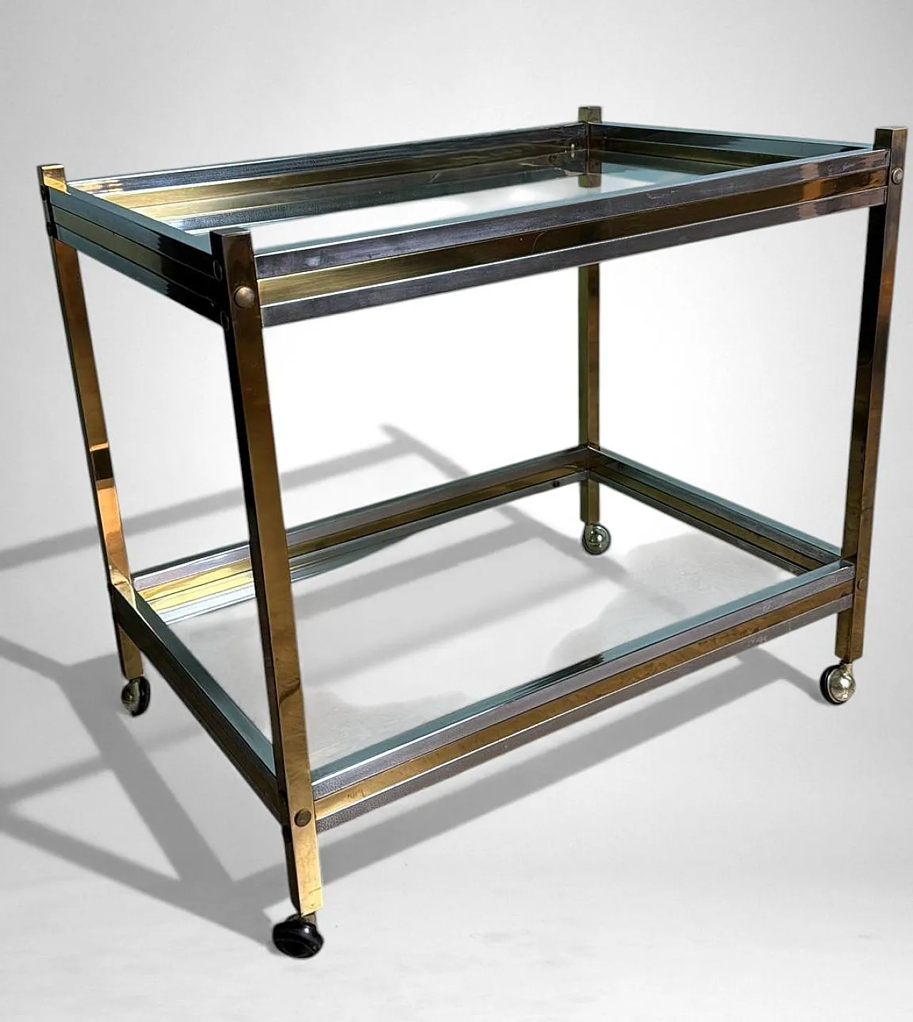 Romeo Rega brass and steel bar cart, 1960s 4