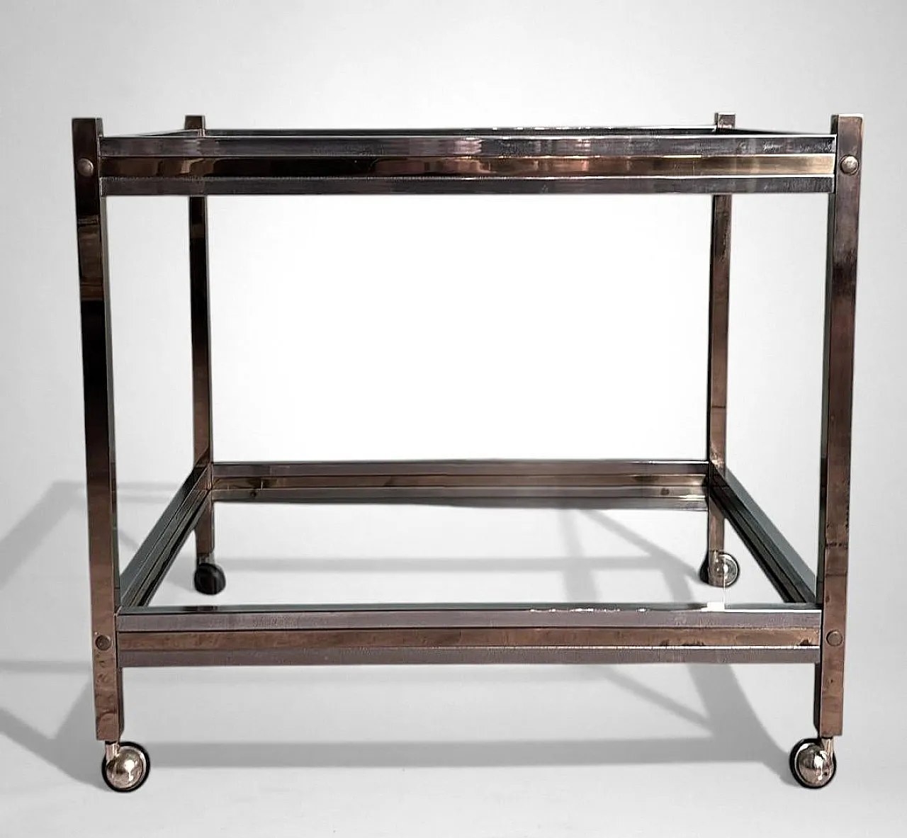 Romeo Rega brass and steel bar cart, 1960s 6