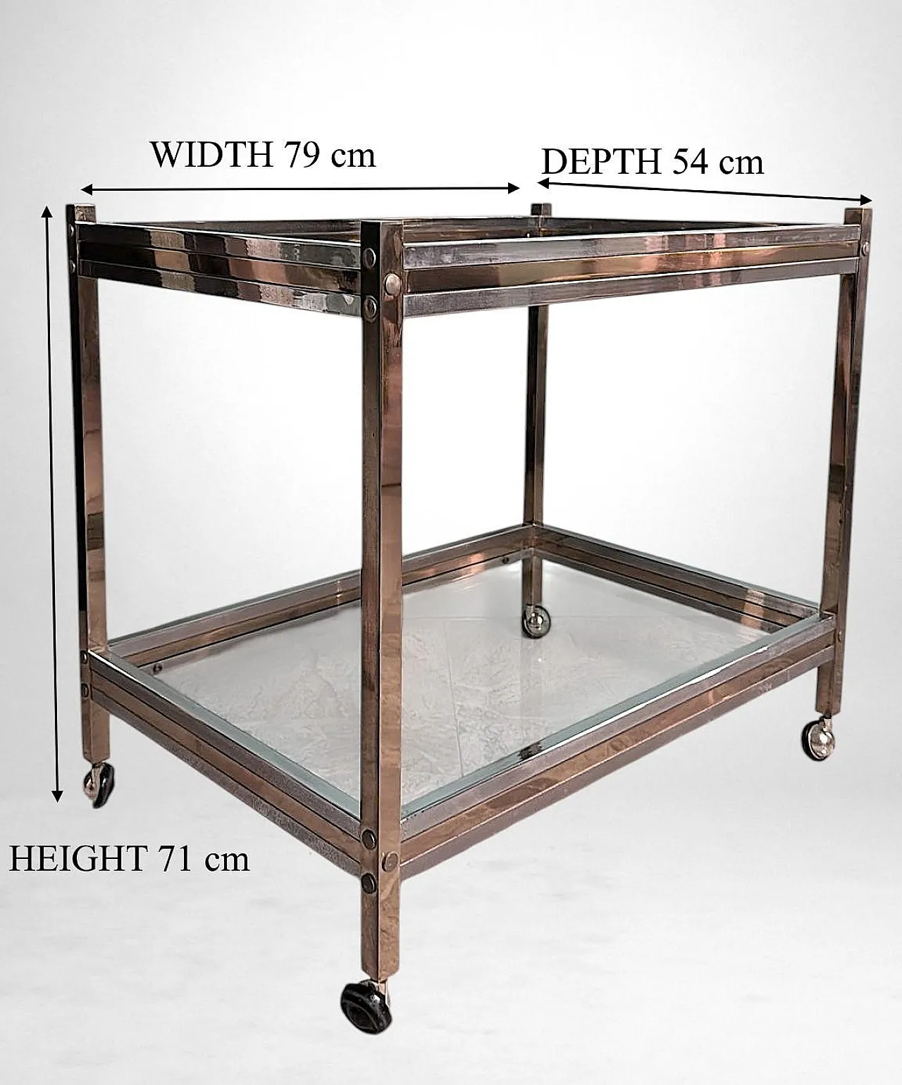 Romeo Rega brass and steel bar cart, 1960s 16