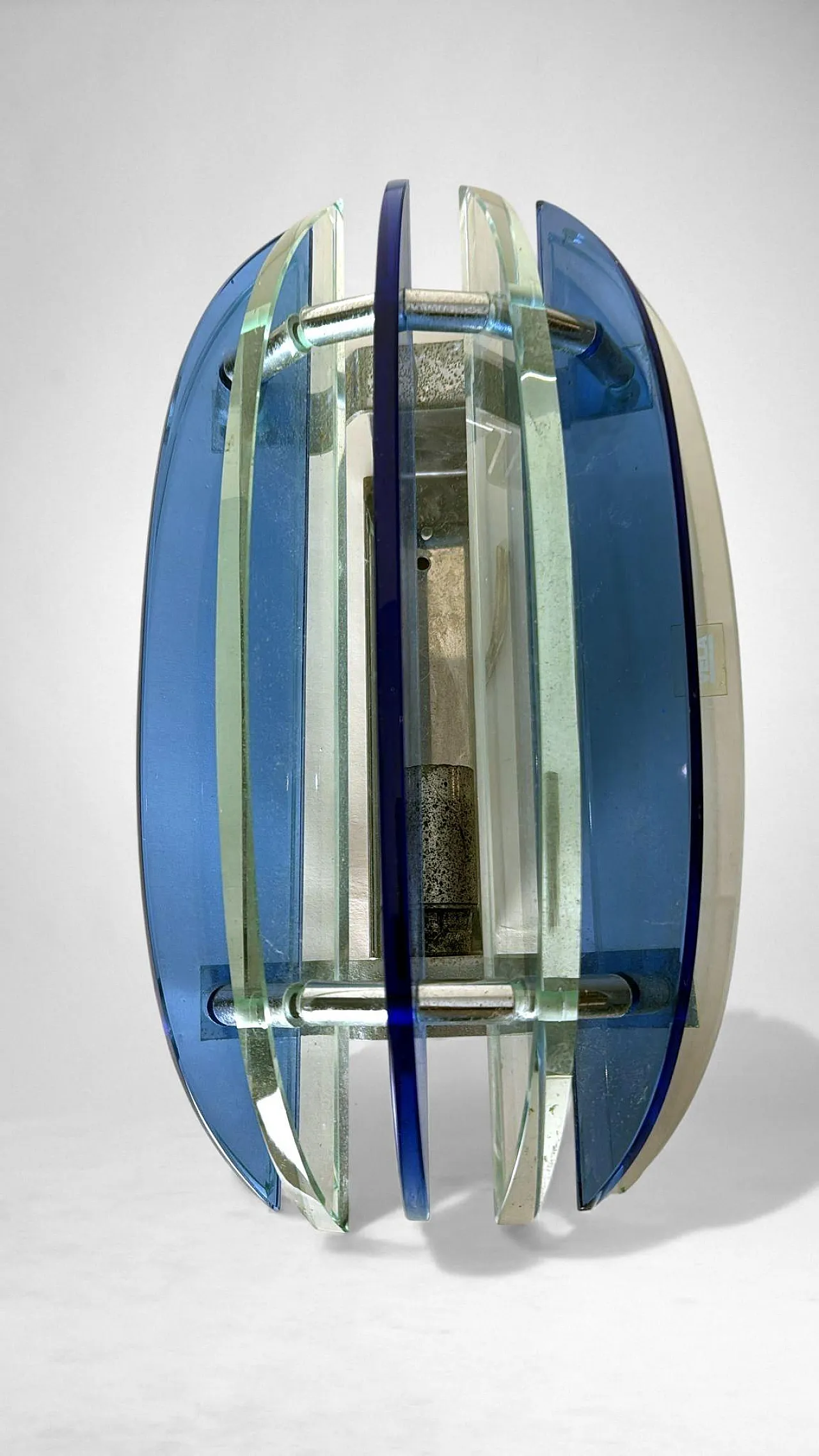 Pair of wall lamps in steel and crystal by Veca for Fontana Arte, 1970 7