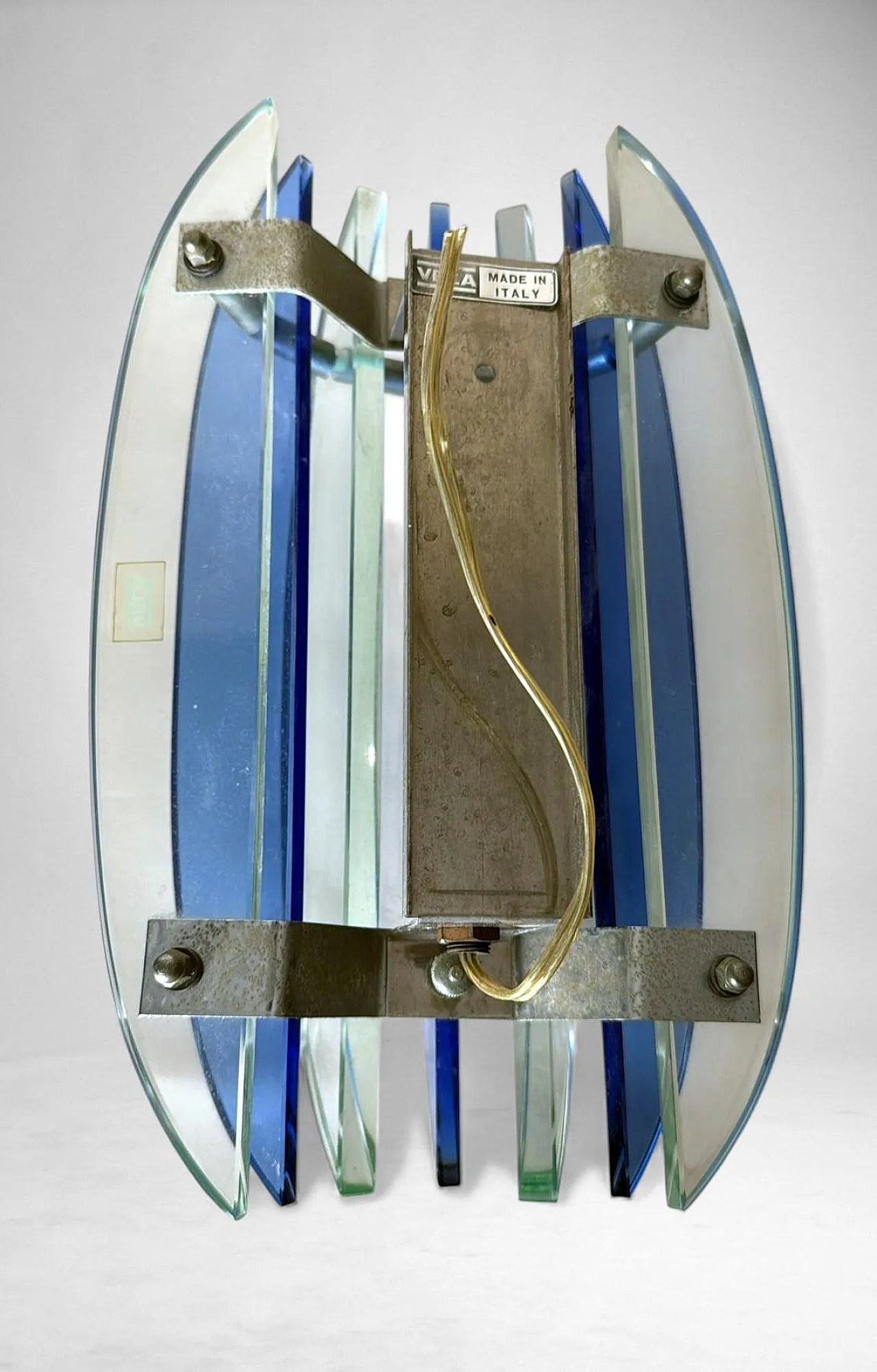 Pair of wall lamps in steel and crystal by Veca for Fontana Arte, 1970 9