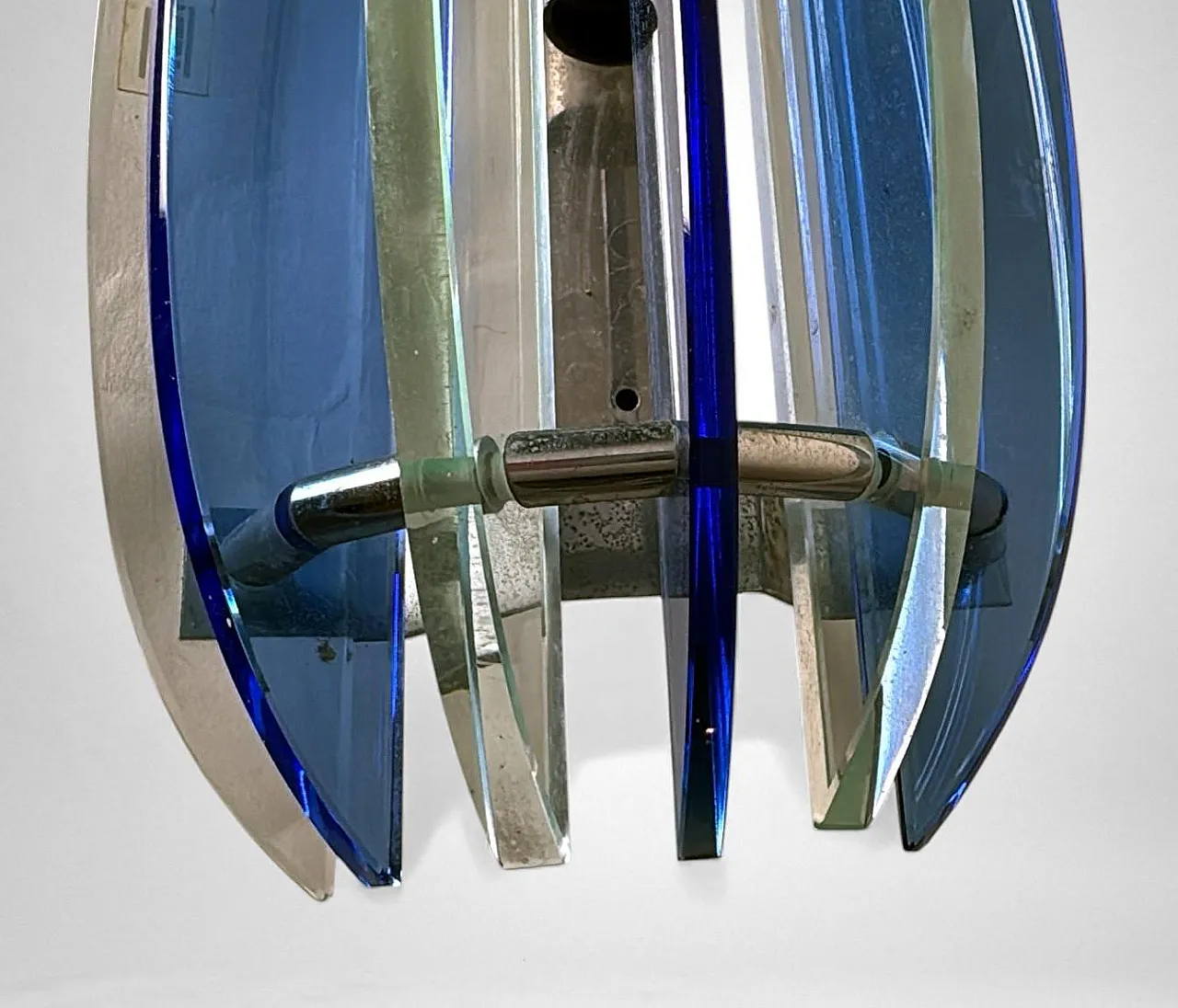 Pair of wall lamps in steel and crystal by Veca for Fontana Arte, 1970 13