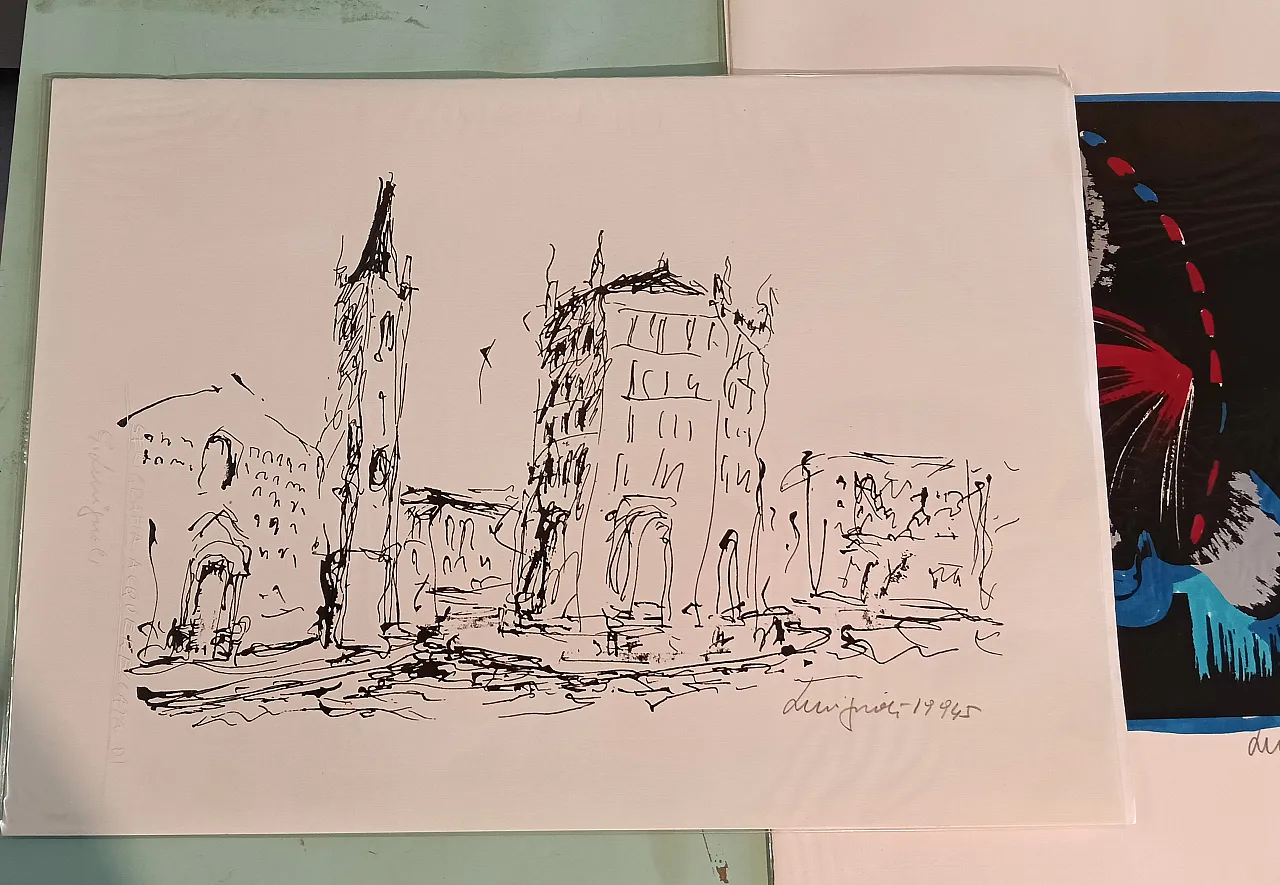 Lot of lithographs with manual intervention, 70s 7