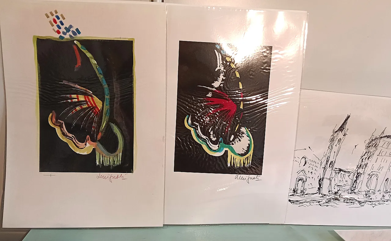 Lot of lithographs with manual intervention, 70s 13