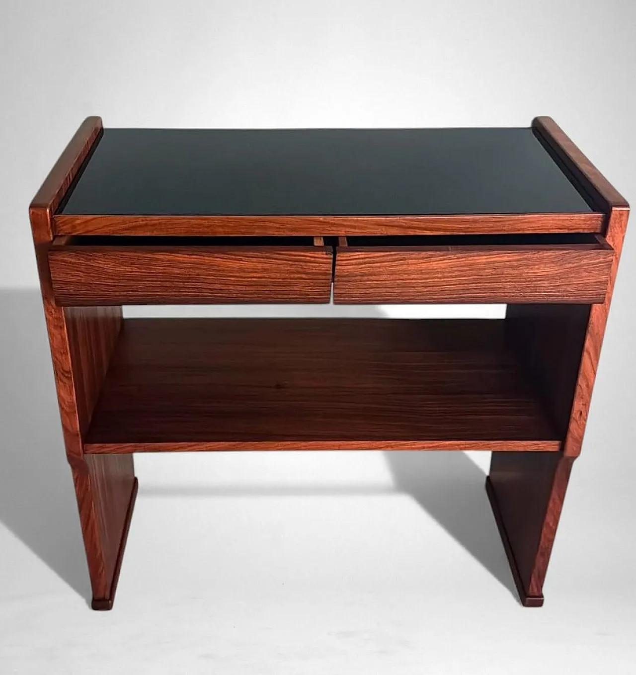 Mid-Century Modern console in walnut with glass top, 1970s 3