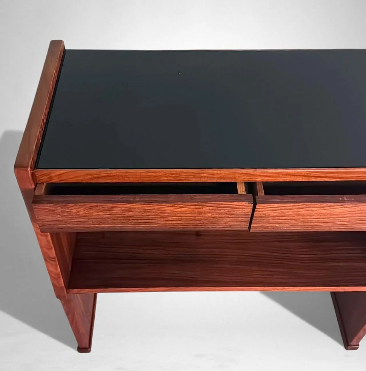 Mid-Century Modern console in walnut with glass top, 1970s 10
