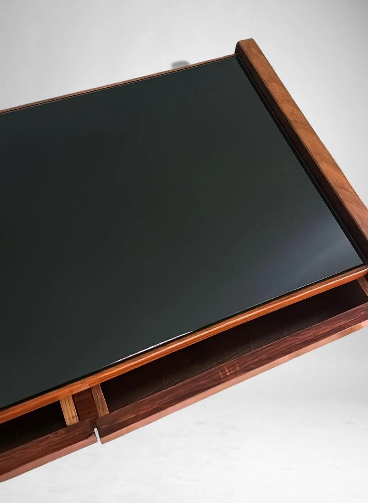 Mid-Century Modern console in walnut with glass top, 1970s 12