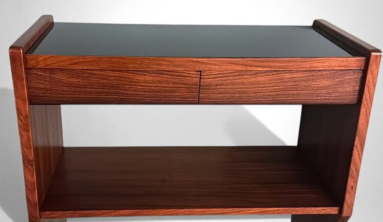 Mid-Century Modern console in walnut with glass top, 1970s 14