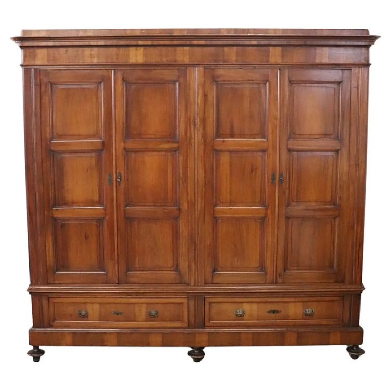 Antique four-door walnut wardrobe, 19th century 1