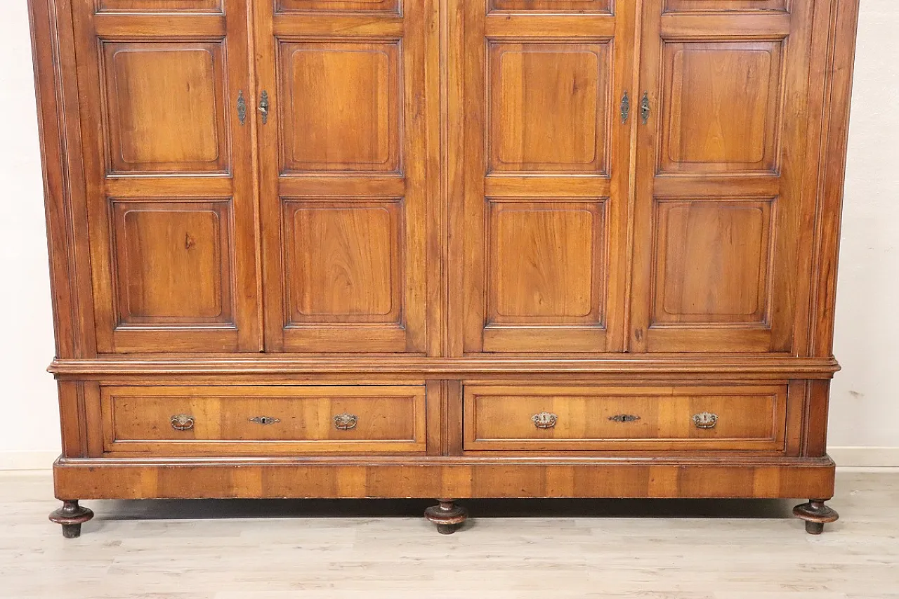 Antique four-door walnut wardrobe, 19th century 2