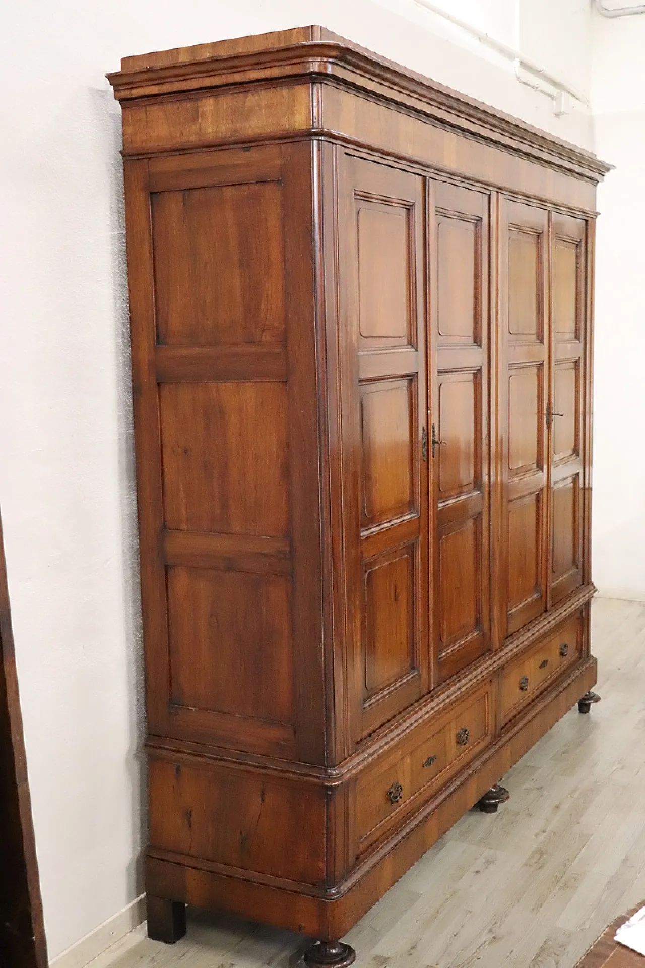 Antique four-door walnut wardrobe, 19th century 4