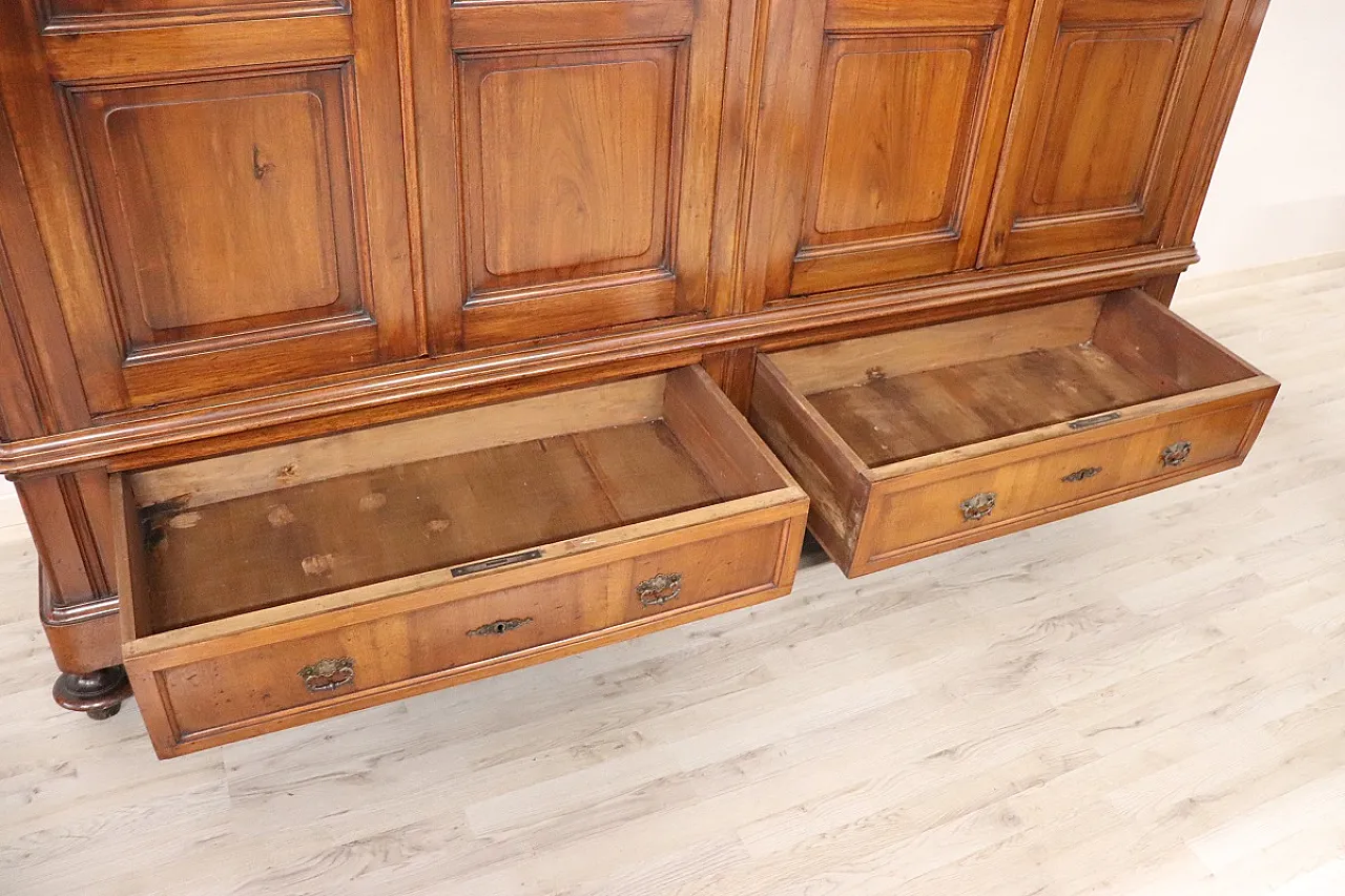 Antique four-door walnut wardrobe, 19th century 10