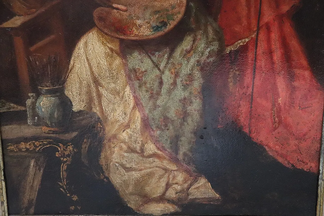 Olio su cartone, Giovane pittrice con cardinale, '800 6