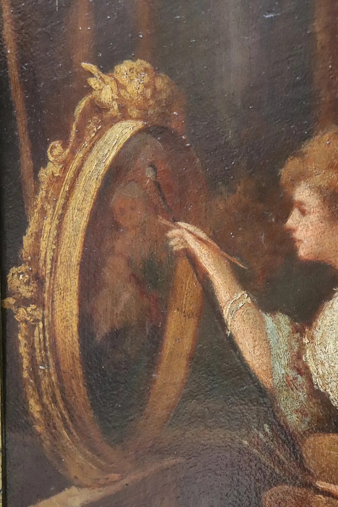 Olio su cartone, Giovane pittrice con cardinale, '800 9